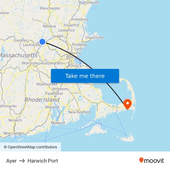 Ayer to Harwich Port map