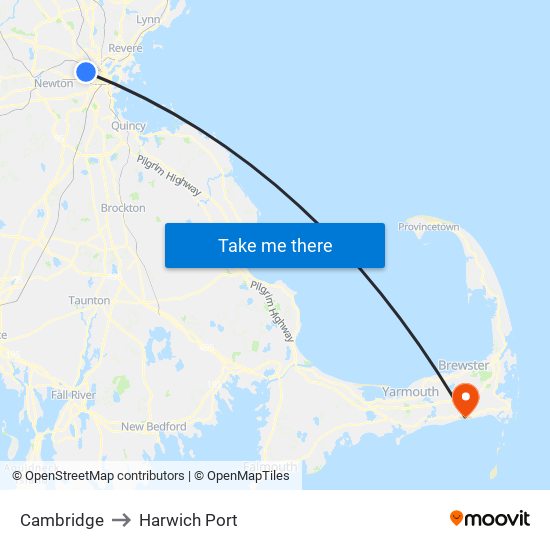 Cambridge to Harwich Port map