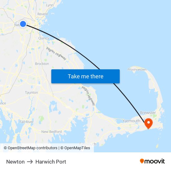 Newton to Harwich Port map