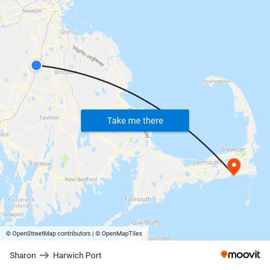 Sharon to Harwich Port map