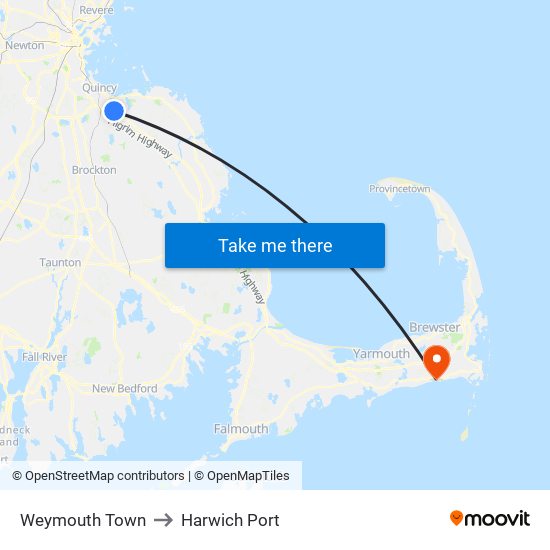 Weymouth Town to Harwich Port map