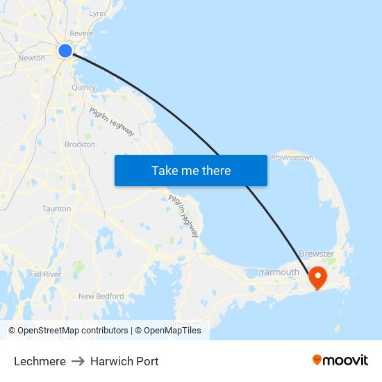 Lechmere to Harwich Port map