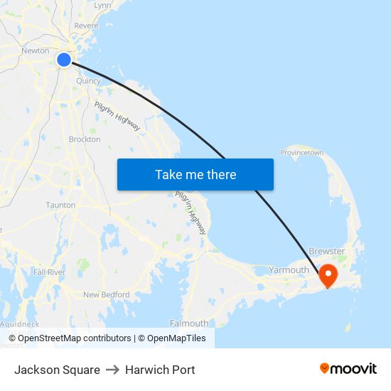 Jackson Square to Harwich Port map