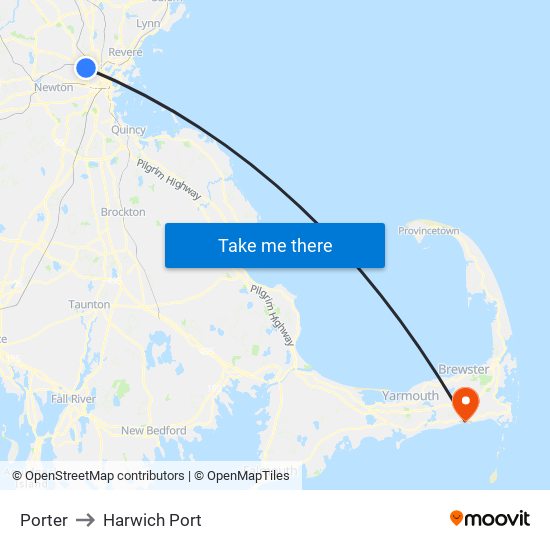 Porter to Harwich Port map