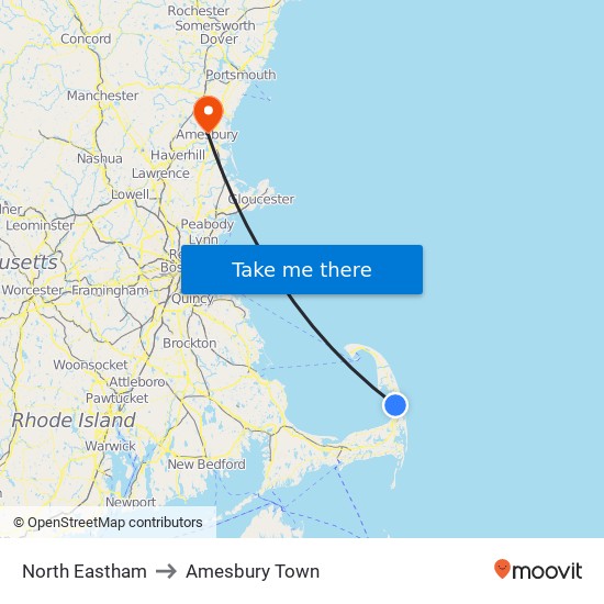 North Eastham to Amesbury Town map