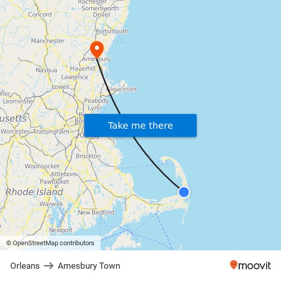 Orleans to Amesbury Town map