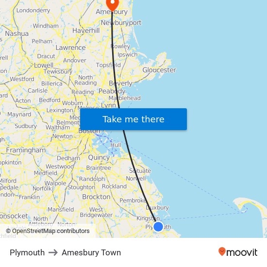 Plymouth to Amesbury Town map