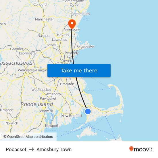 Pocasset to Amesbury Town map