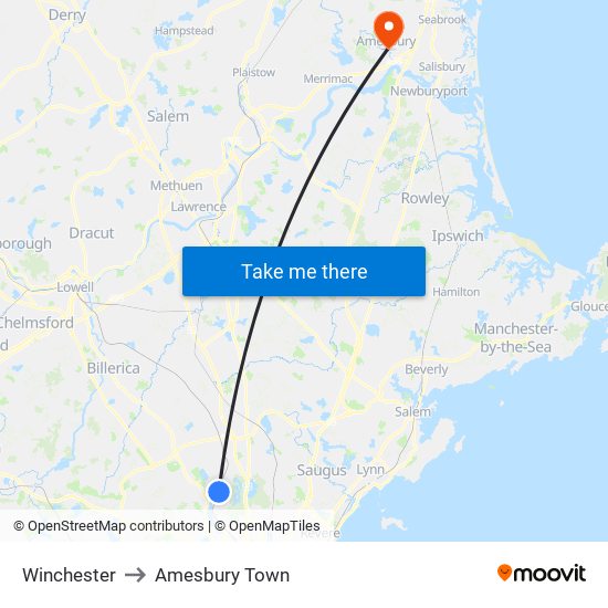 Winchester to Amesbury Town map