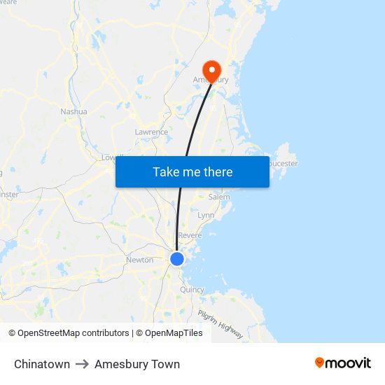Chinatown to Amesbury Town map
