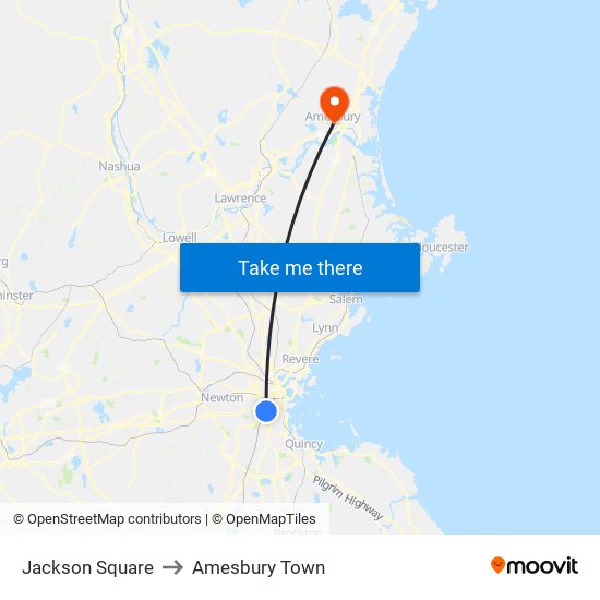 Jackson Square to Amesbury Town map