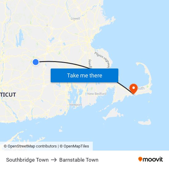 Southbridge Town to Barnstable Town map