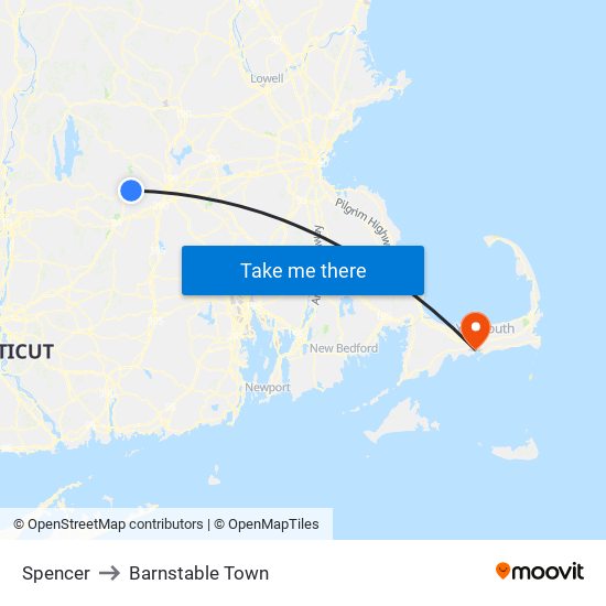 Spencer to Barnstable Town map