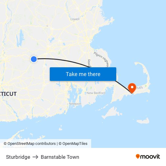 Sturbridge to Barnstable Town map