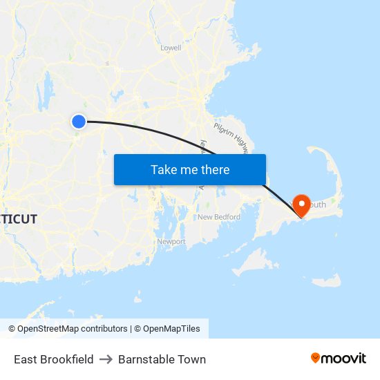East Brookfield to Barnstable Town map