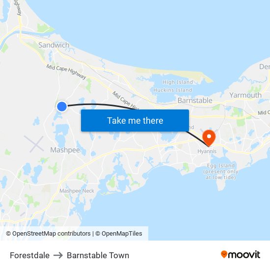 Forestdale to Barnstable Town map