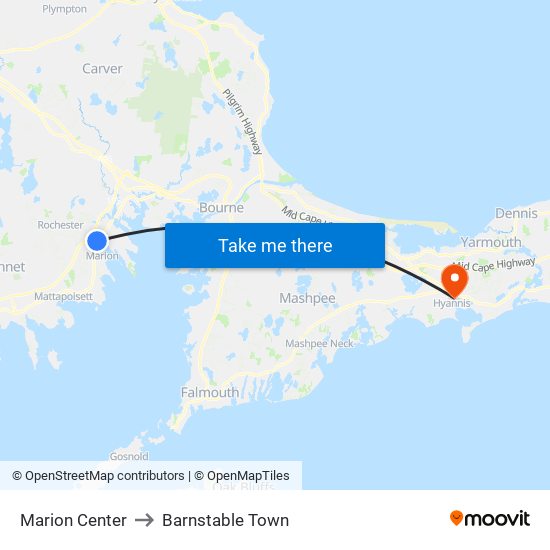 Marion Center to Barnstable Town map
