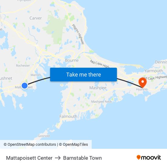 Mattapoisett Center to Barnstable Town map