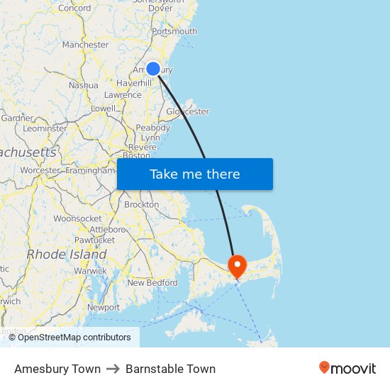 Amesbury Town to Barnstable Town map