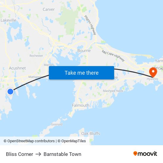 Bliss Corner to Barnstable Town map