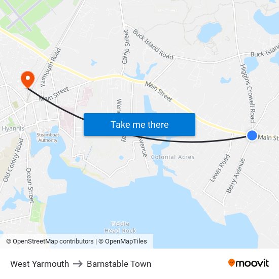 West Yarmouth to Barnstable Town map