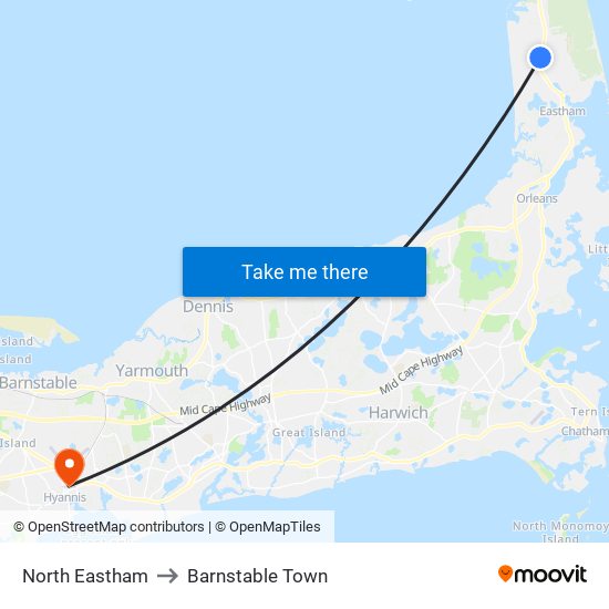 North Eastham to Barnstable Town map