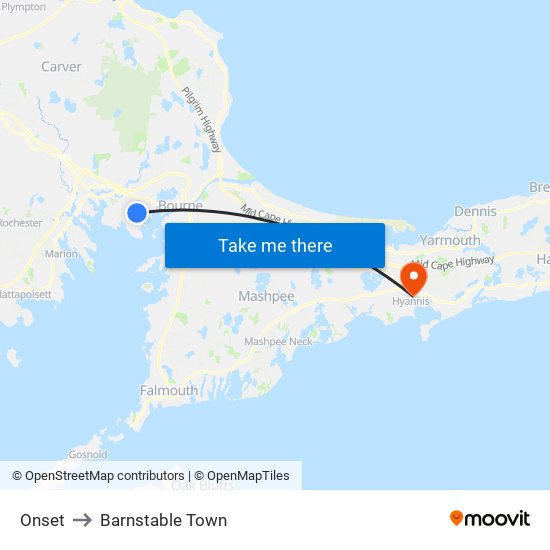 Onset to Barnstable Town map