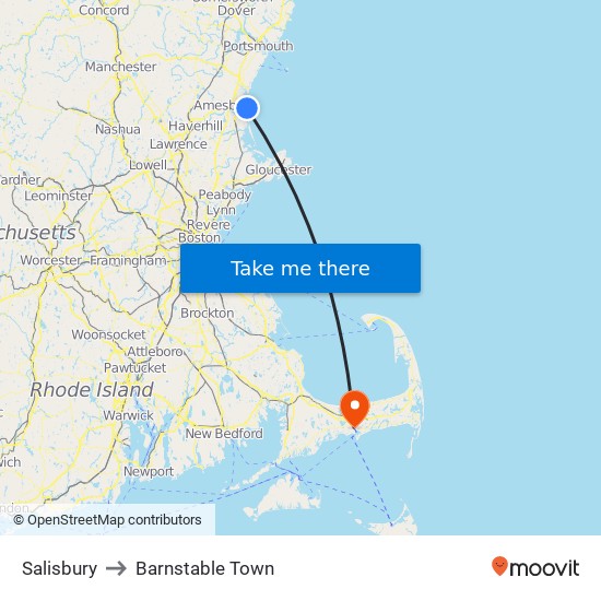 Salisbury to Barnstable Town map