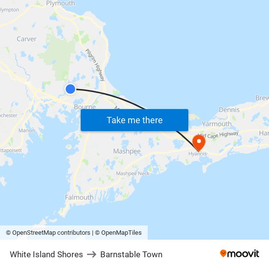 White Island Shores to Barnstable Town map
