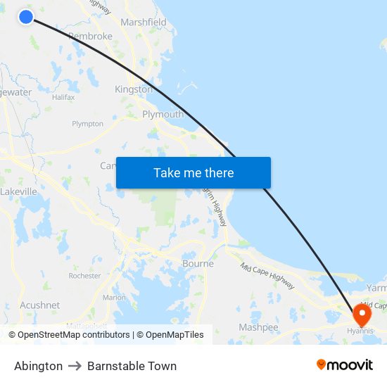 Abington to Barnstable Town map