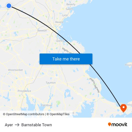 Ayer to Barnstable Town map