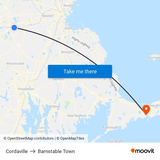 Cordaville to Barnstable Town map