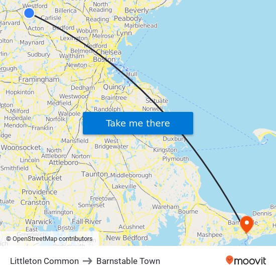 Littleton Common to Barnstable Town map