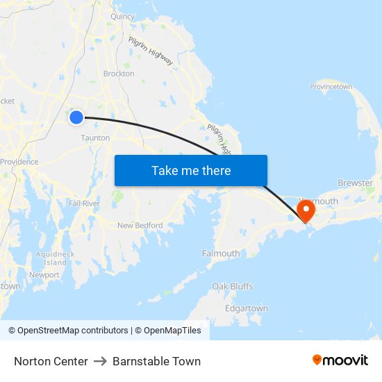 Norton Center to Barnstable Town map