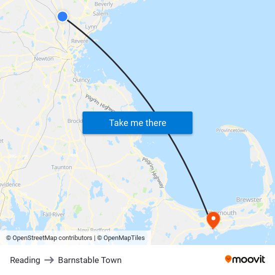Reading to Barnstable Town map