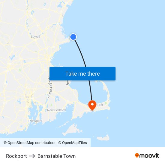 Rockport to Barnstable Town map