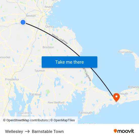 Wellesley to Barnstable Town map