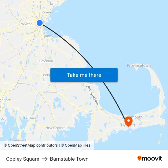 Copley Square to Barnstable Town map