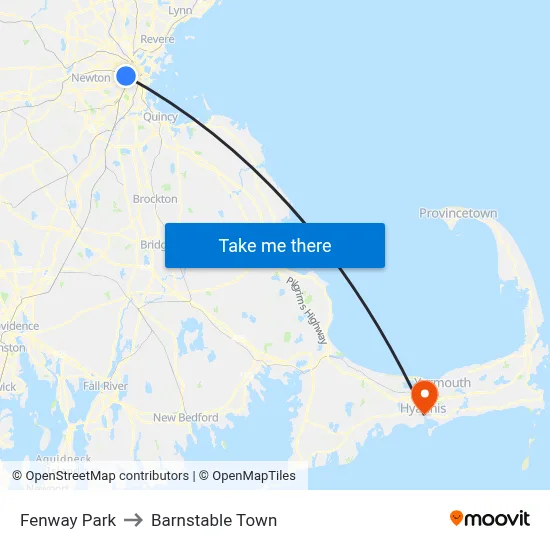 Fenway Park to Barnstable Town map