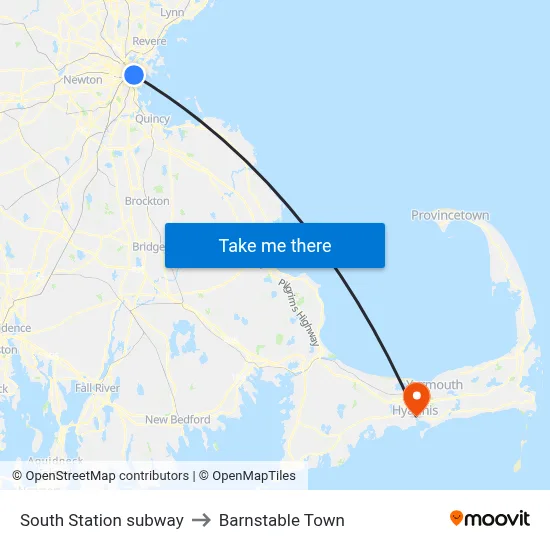 South Station subway to Barnstable Town map