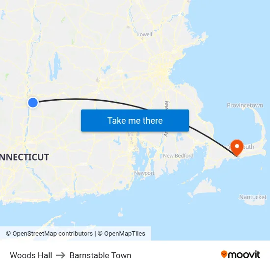 Woods Hall to Barnstable Town map