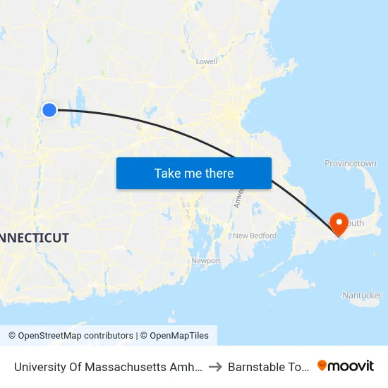 University Of Massachusetts Amherst to Barnstable Town map