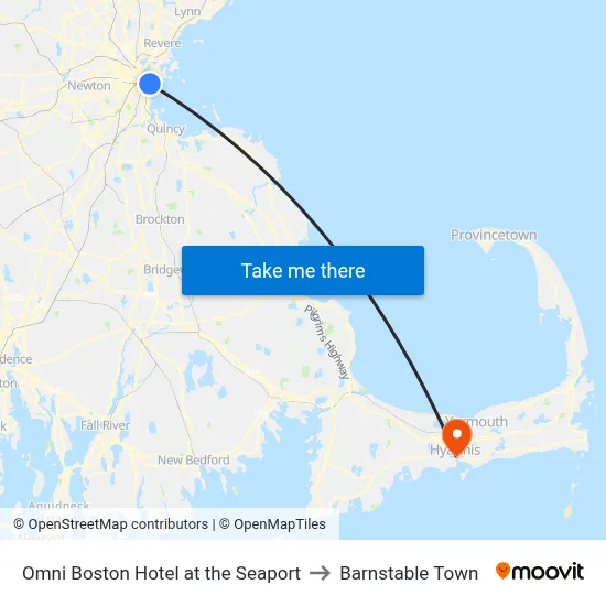 Omni Boston Hotel at the Seaport to Barnstable Town map