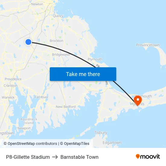 P8-Gillette Stadium to Barnstable Town map