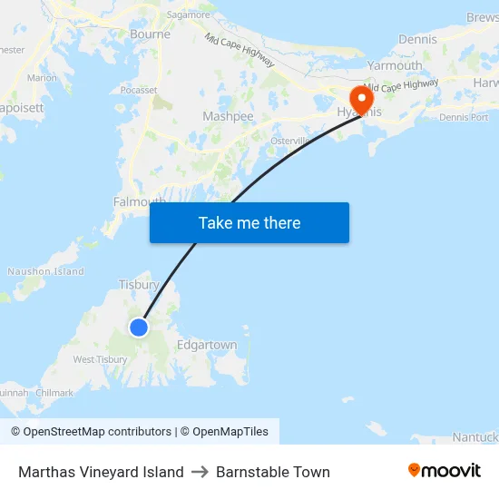Marthas Vineyard Island to Barnstable Town map