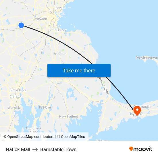 Natick Mall to Barnstable Town map