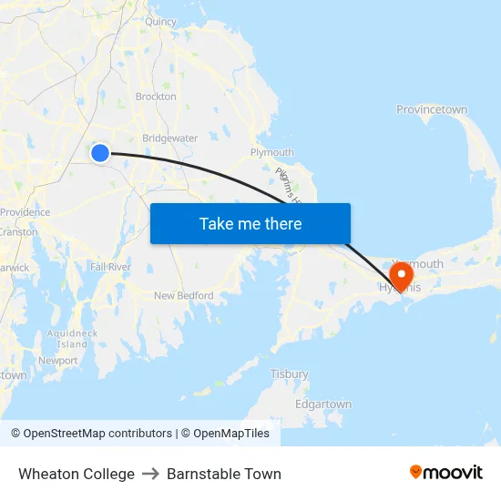 Wheaton College to Barnstable Town map