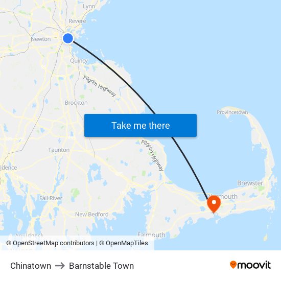 Chinatown to Barnstable Town map