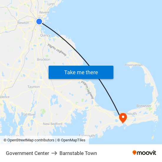 Government Center to Barnstable Town map