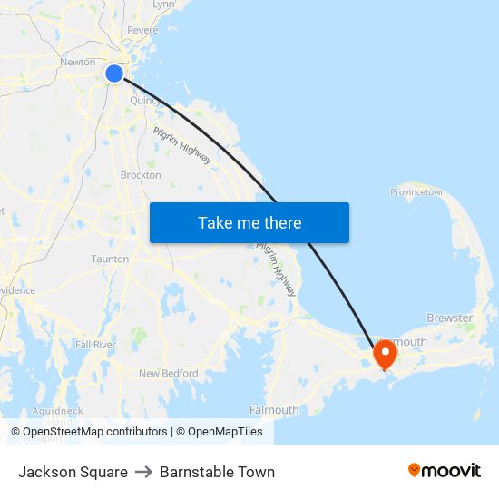 Jackson Square to Barnstable Town map
